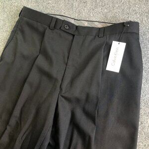 Calvin Klein Dress Pants Mens 34x32 Black Pleated 100% Wool Suit Seperates